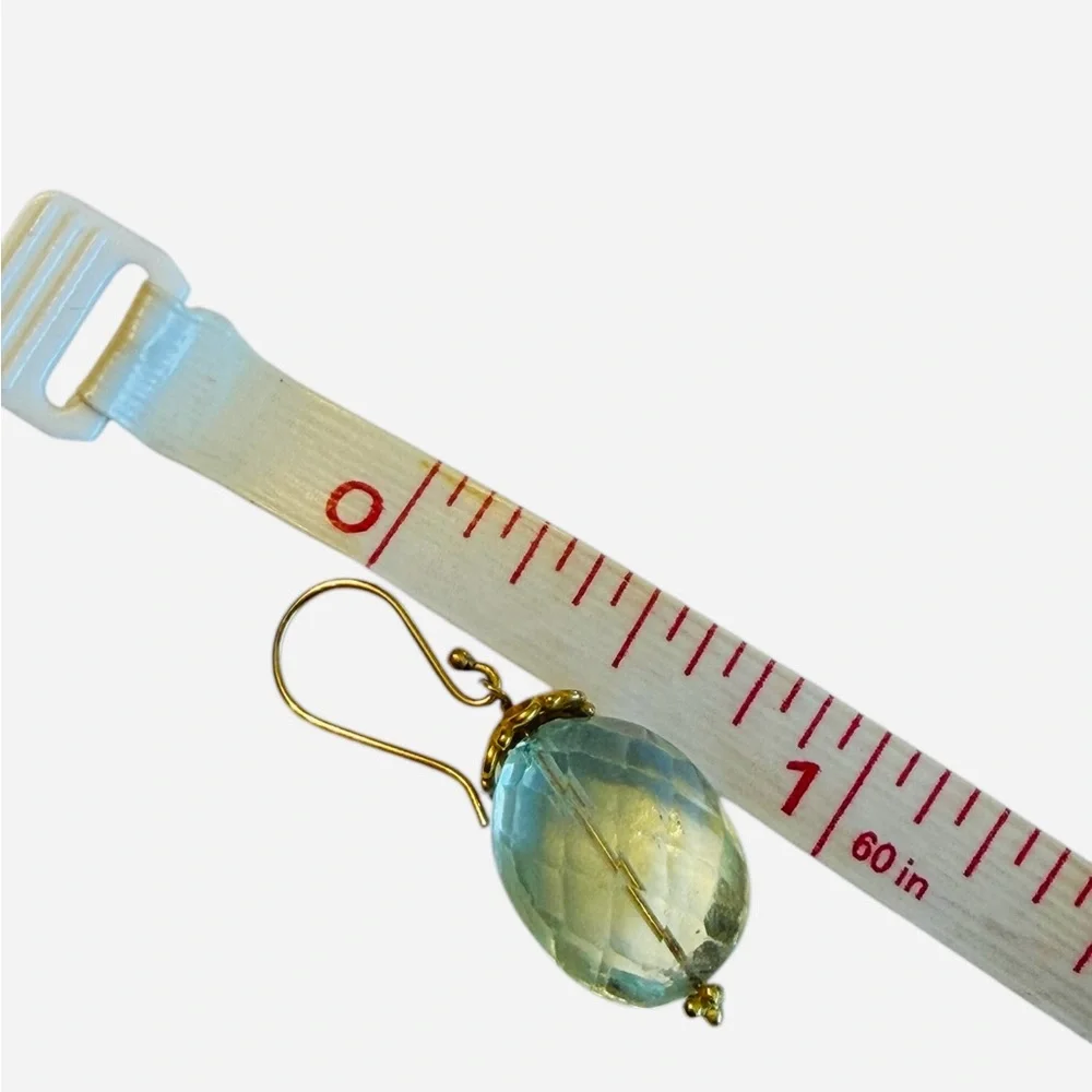 Beautiful Faceted Green Amethyst Earrings w/Gold Setting and Wires. NIB